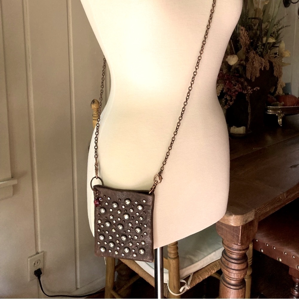 LEATHER & Crystal Studded Cross-Body Bag